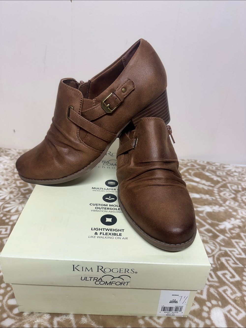 Kim Rogers Brown Faux-Leather Heal Booties with Buckle